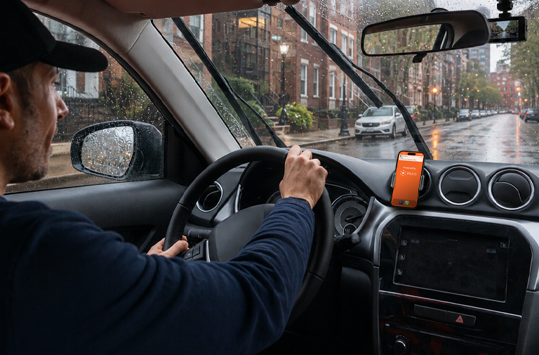 man driving residential and truce dashcam